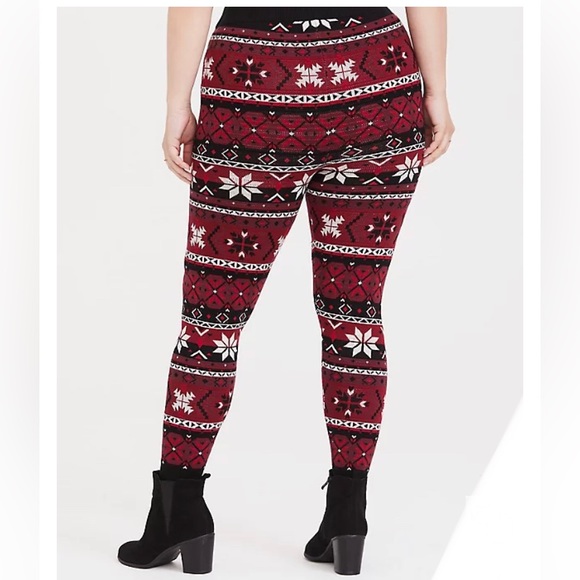Torrid Red Fair Isle Full Length Sweater Knit Leggings 2 - Picture 3 of 8